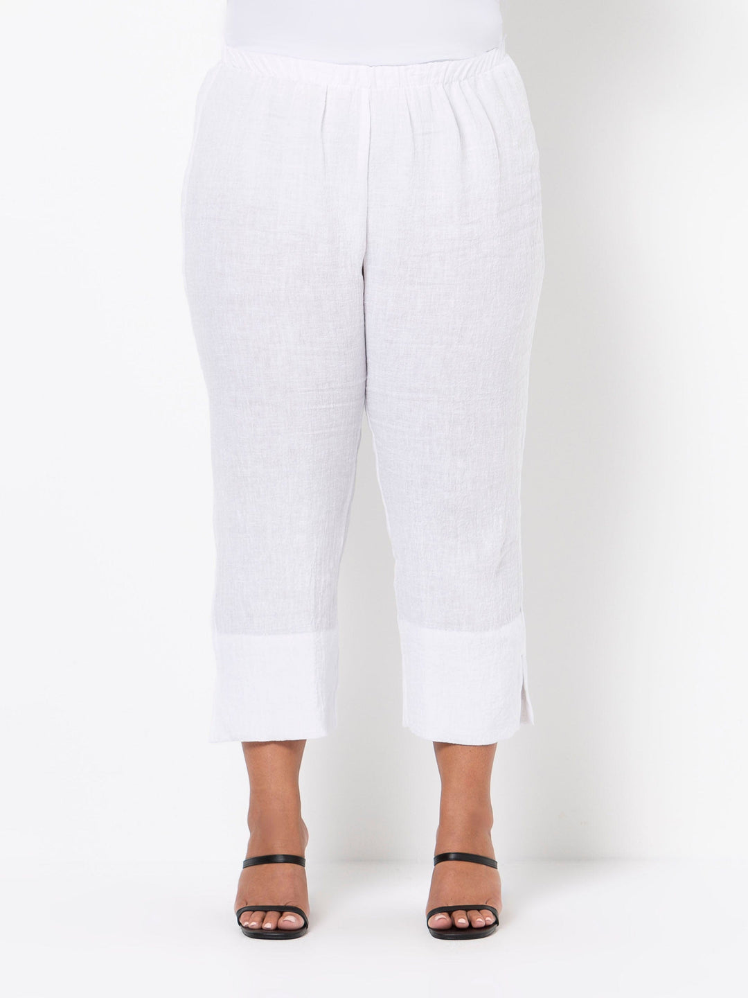 White 7/8 Crinkle Linen Wide Pant