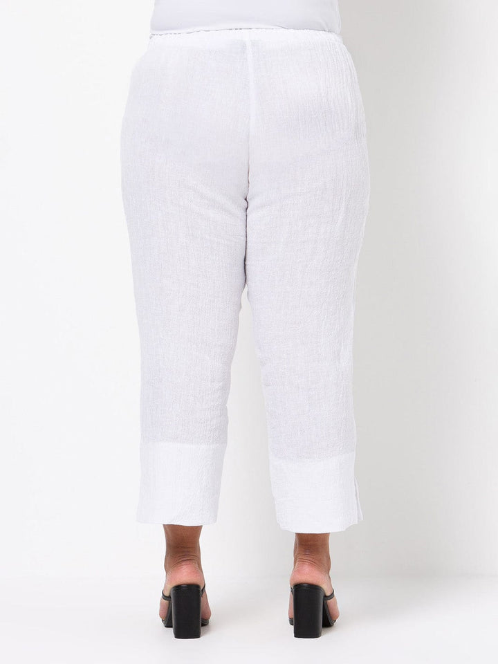 White 7/8 Crinkle Linen Wide Pant