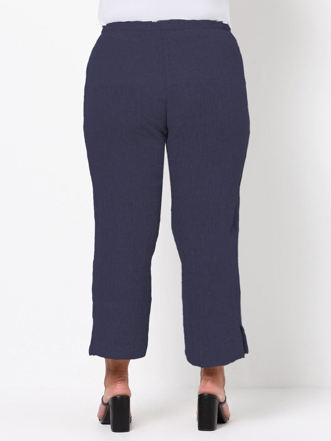 Navy 7/8 Crinkle Linen Wide Pant